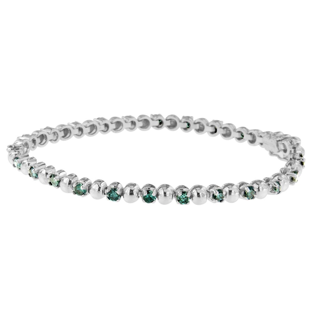 14K White Gold Round-Cut Blue Diamonds Bracelet (3.00 cttw, Blue Color,